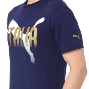 Puma Italia Crew Neck Tee Navy White & Gold Small
